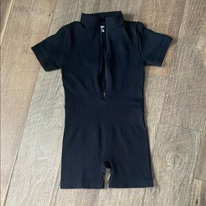 Black Short Sleeve Zip-Up Romper